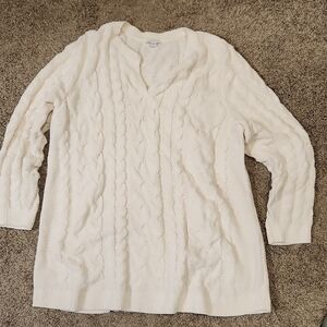 J. Jill Cream V-Neck Cable Knit Sweater